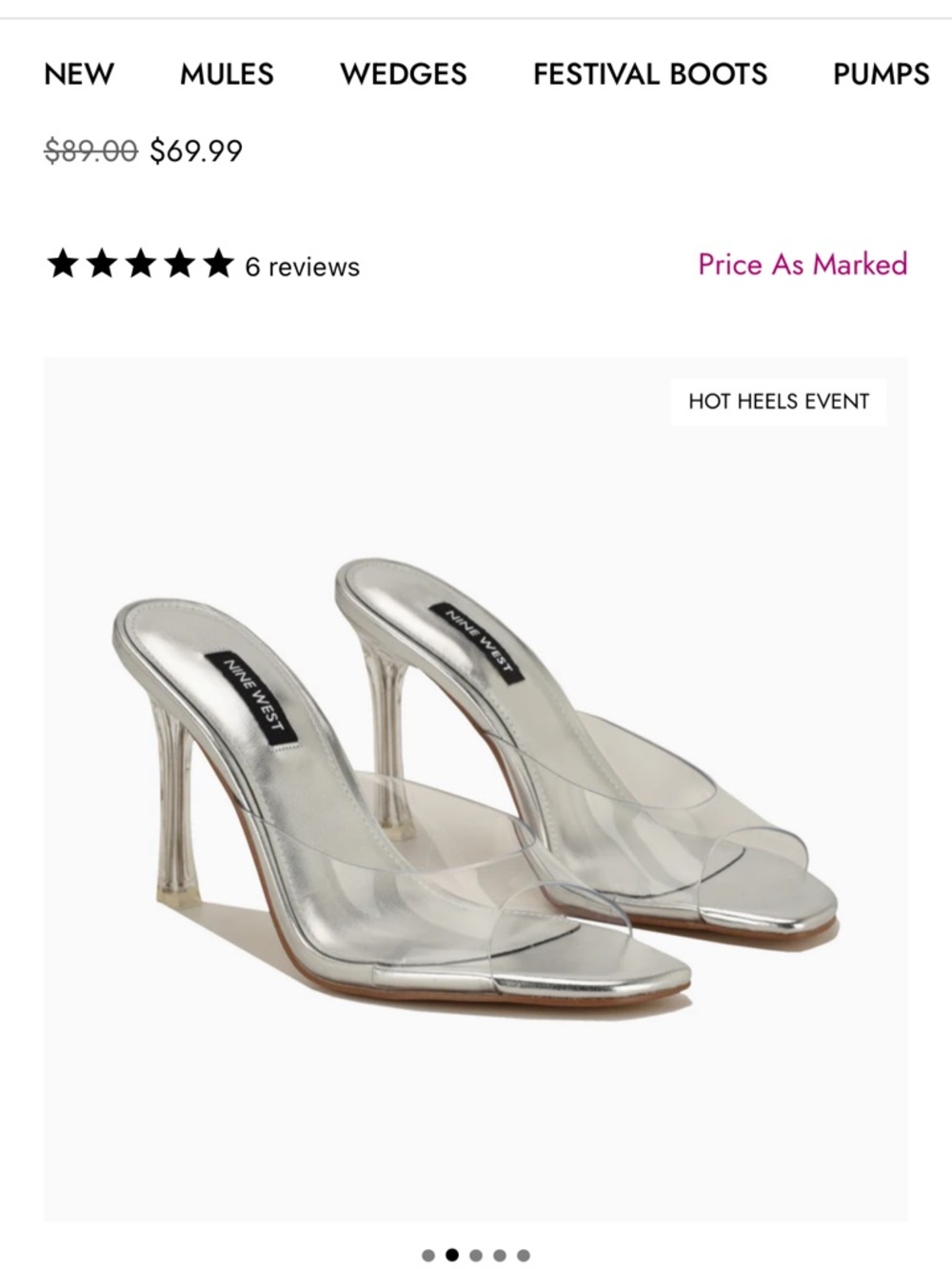 Nine West Kisco Mule Sandals Clear Lucite Silver Mule Heels NWT IN BOX SZ 8 - Picture 5 of 10